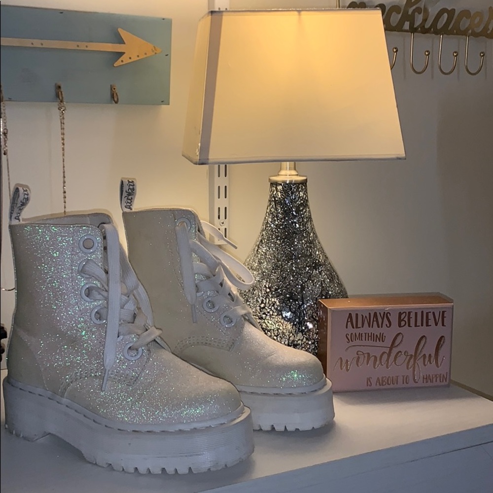 White Molly Glitter Dr. Marten Boots